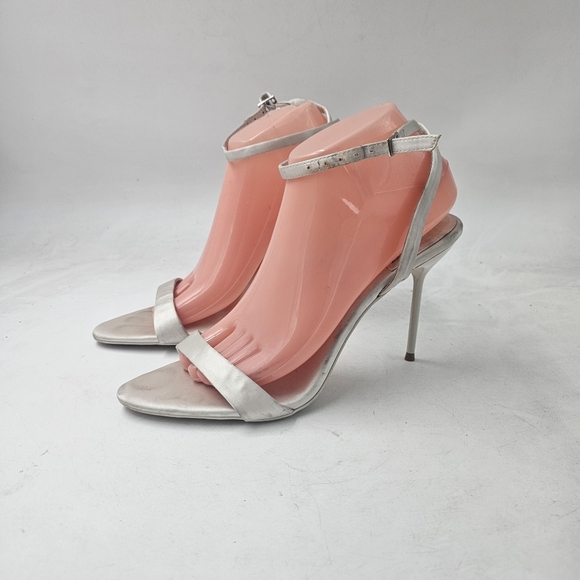 Jeffrey Campbell Blossmz White Satin Strappy Heels Sandals Womens 9.5 Ankle Wmn - Picture 8 of 9